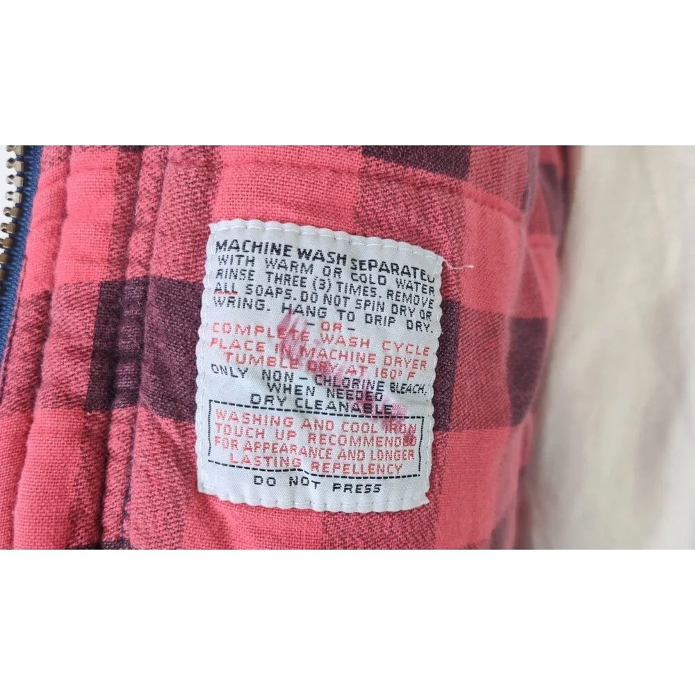 Vtg London Towne Mens Jean Denim Barn Chore Blanket Lined Jacket Sz L Toggle Zip